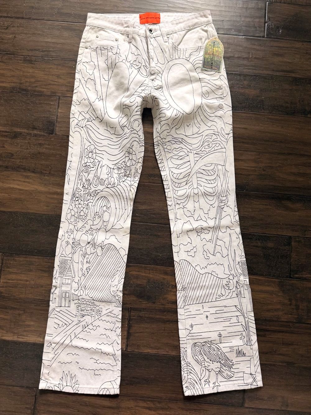WHO DECIDES WAR Incredible, Rare Embroidered White Jeans Sz 30 NWT $650!!